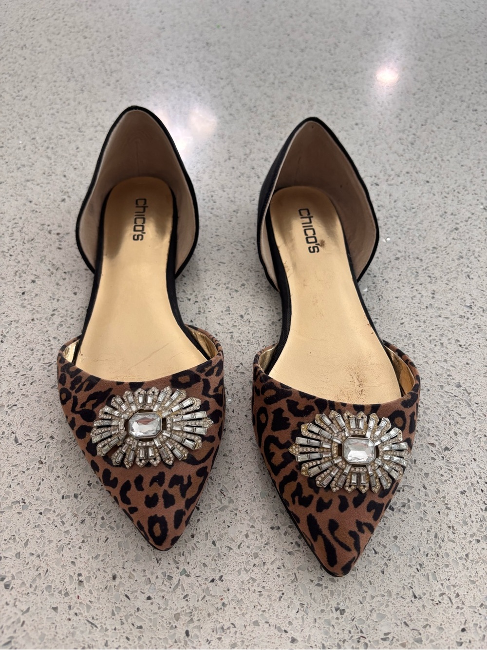 Chico's Leopard Print Jeweled D'Orsay Flats - Brown/Black
